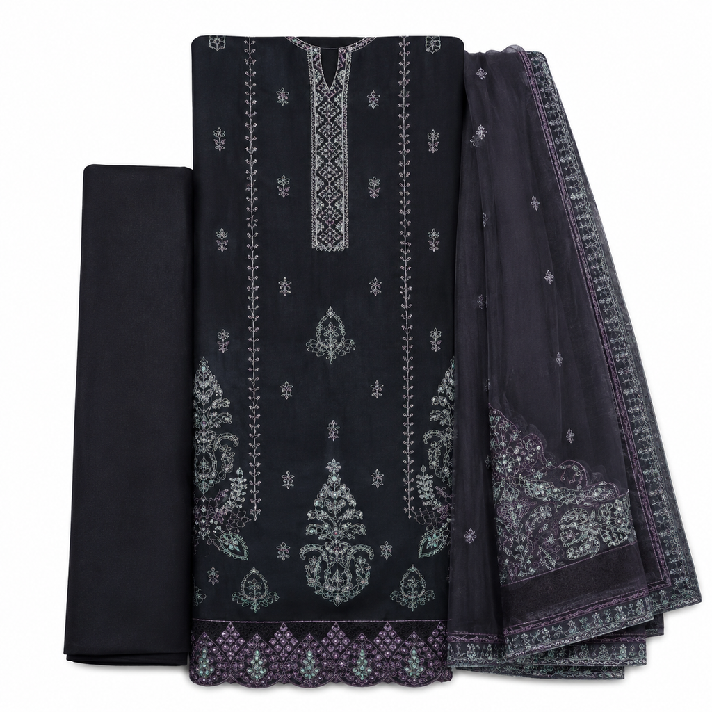 Shahzadi Embroidered 3-Piece Lawn Suit - Jet Black