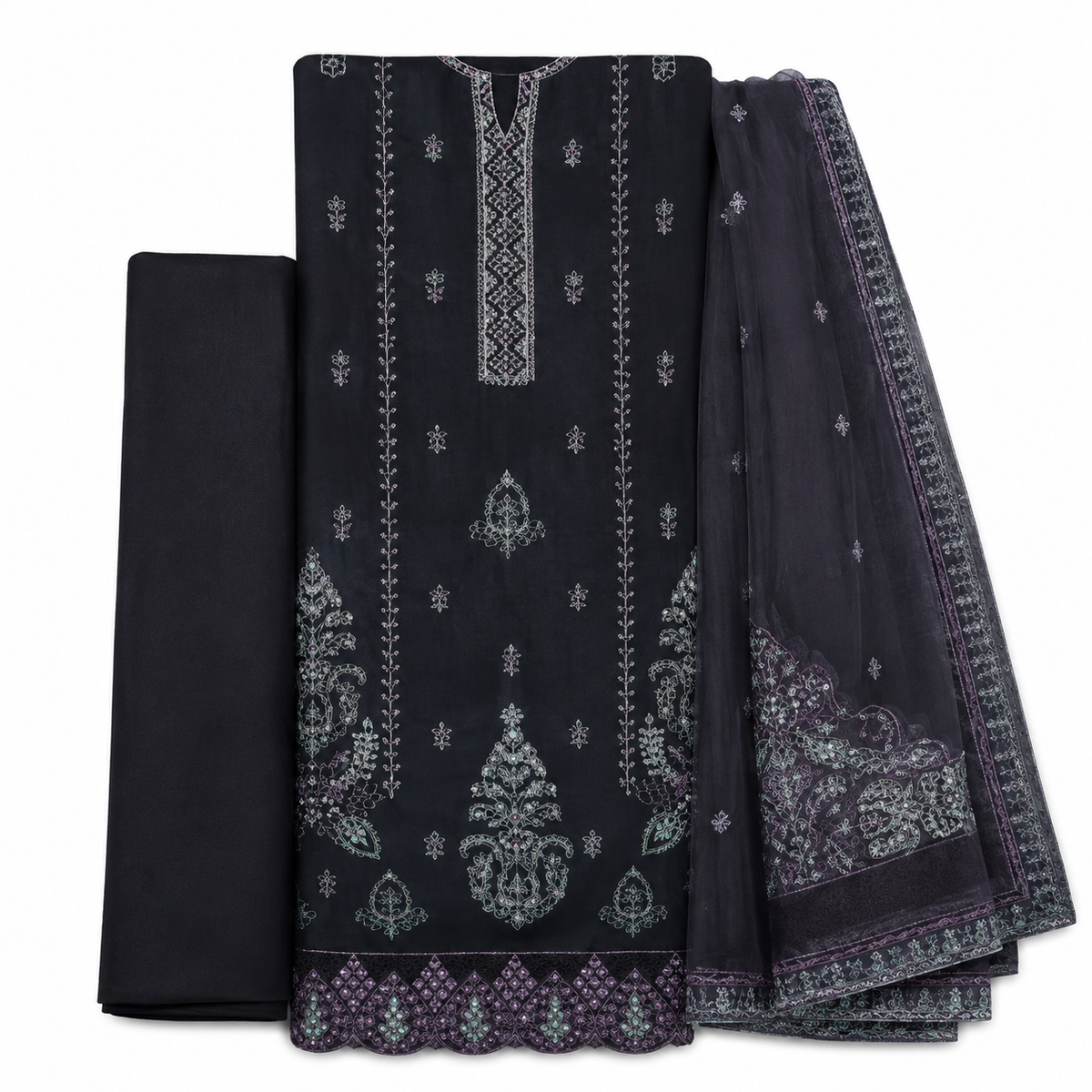 Shahzadi Embroidered 3-Piece Lawn Suit - Jet Black