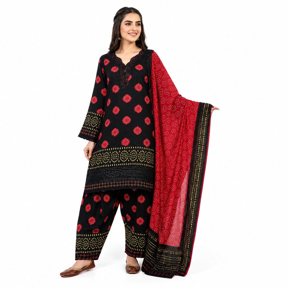Rang-e-Naz Embroidered 3-Piece Lawn Suit - Black & Red