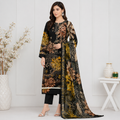 Zeenat Printed 3-Piece Lawn Suit - Black & Mustard Gold