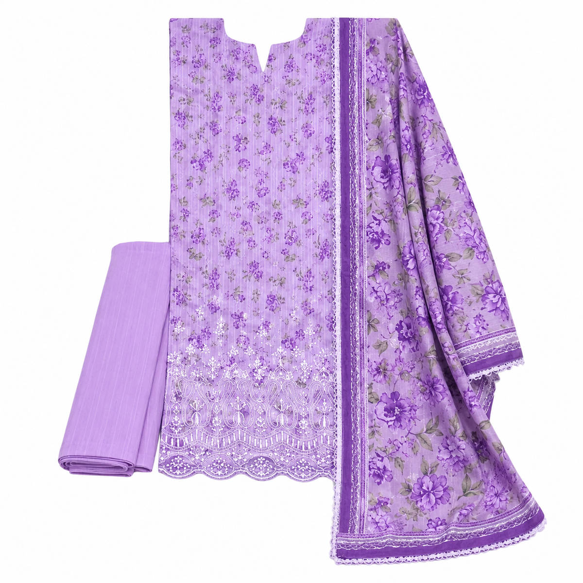 Yasmin Printed 3-Piece Lawn Suit - Lavender