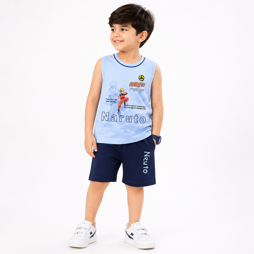 Boys Naruto Ninja Sleeveless Set - Sky Blue & Navy