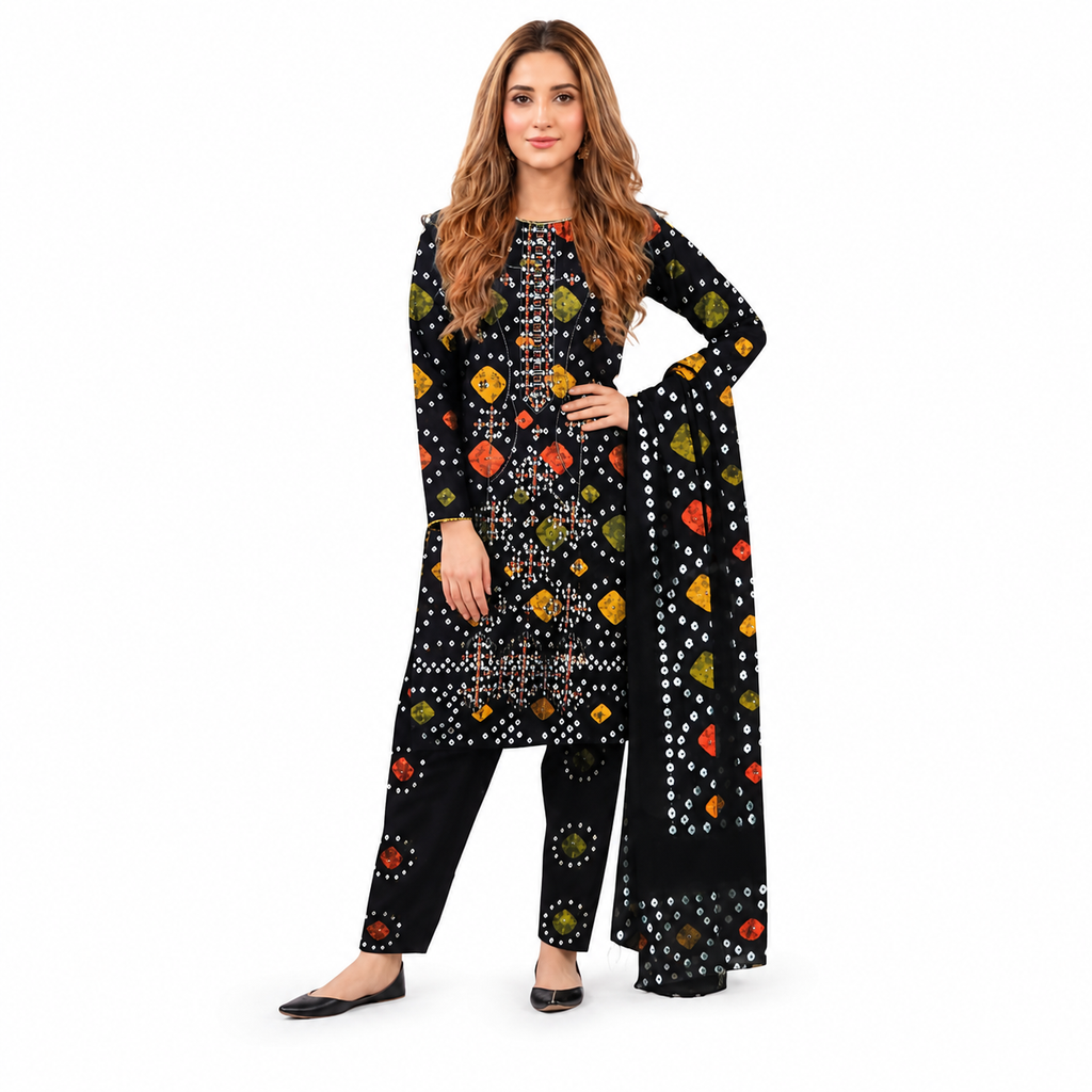 Rang-e-Chunri Printed 3-Piece Lawn Suit - Black & Multi