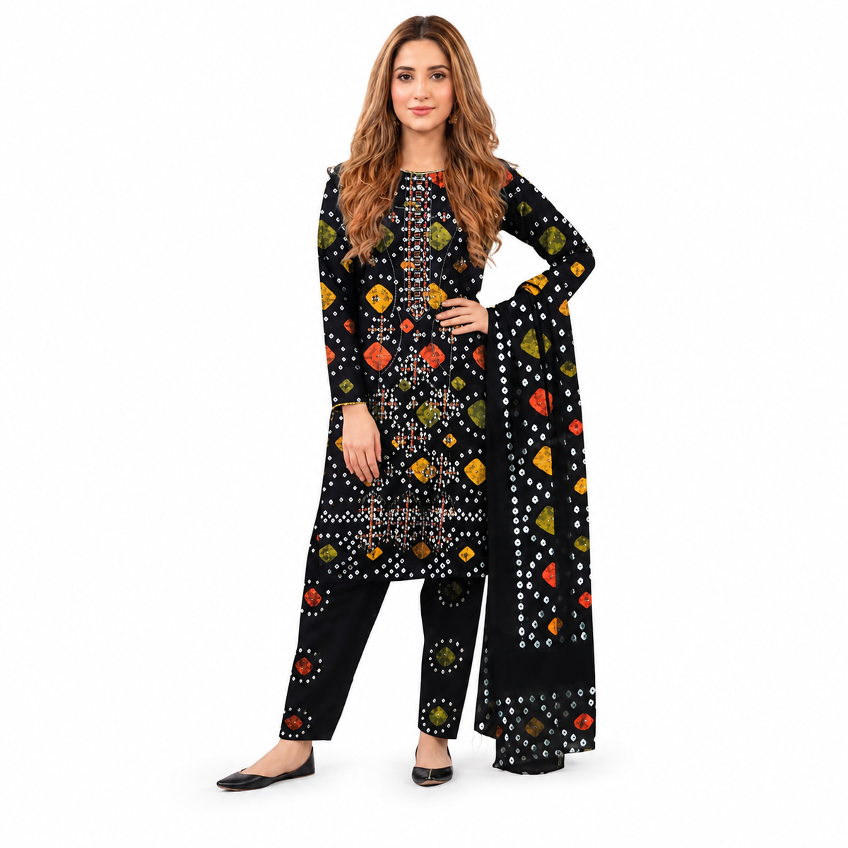 Rang-e-Chunri Printed 3-Piece Lawn Suit - Black & Multi