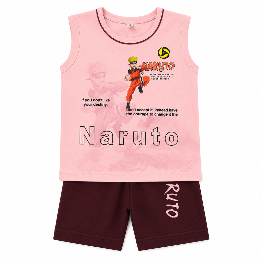 Boys Naruto Ninja Sleeveless Set - Pink & Maroon
