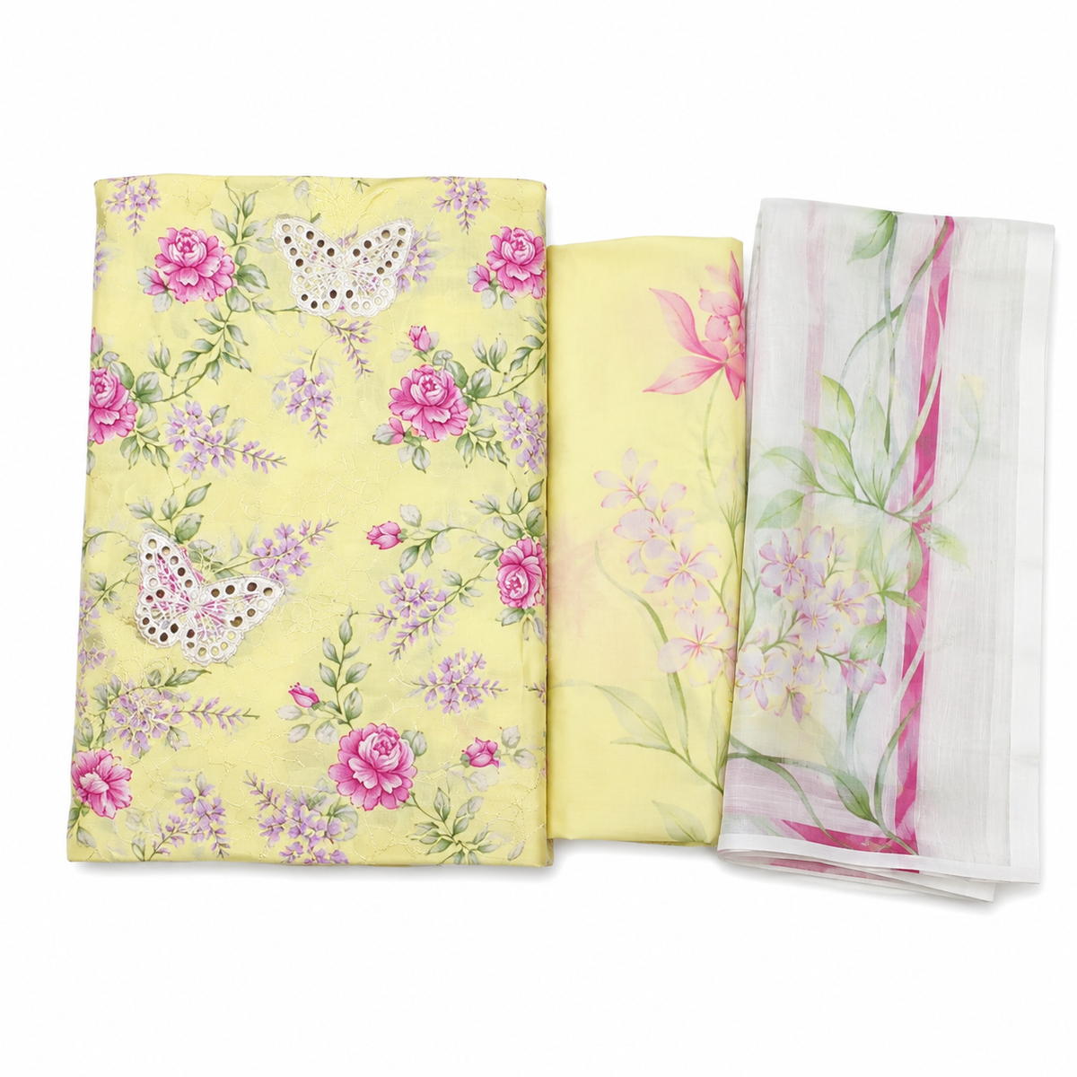Titli Baagh Printed 3-Piece Lawn Suit - Lemon Yellow & Pink