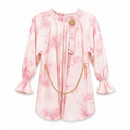 Pink "Cloud Tie-Dye" Georgette Top with Chain & Brooch