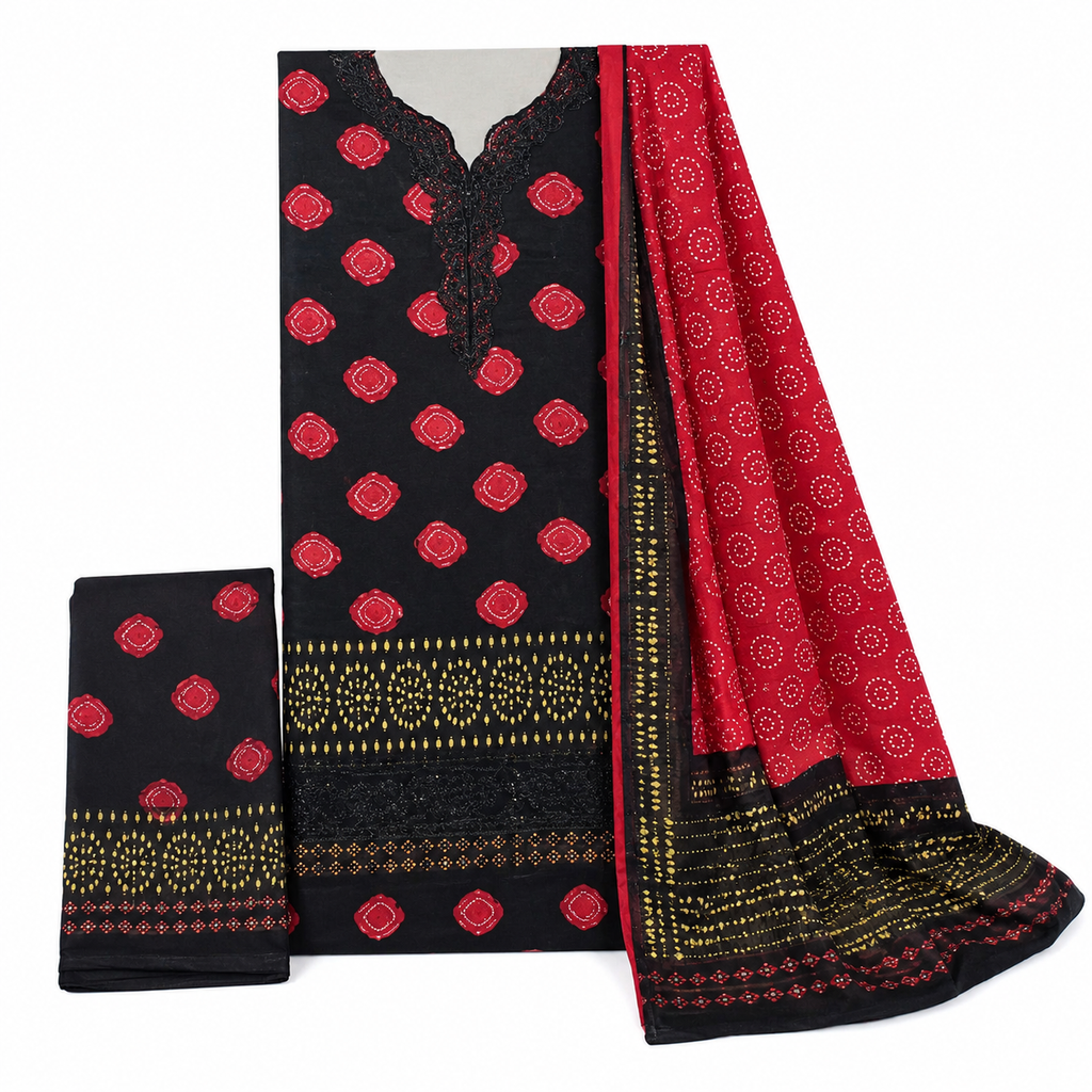 Rang-e-Naz Embroidered 3-Piece Lawn Suit - Black & Red