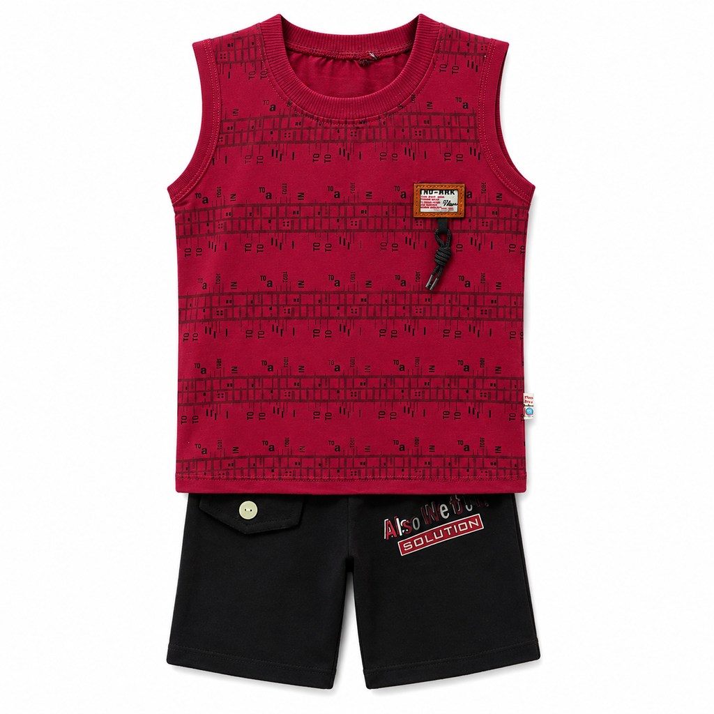 Boys Urban Edge Sleeveless Set - Maroon & Black
