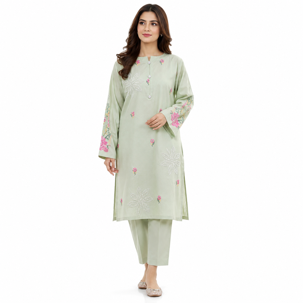 Meadow Bloom Embroidered Pistachio Tunic