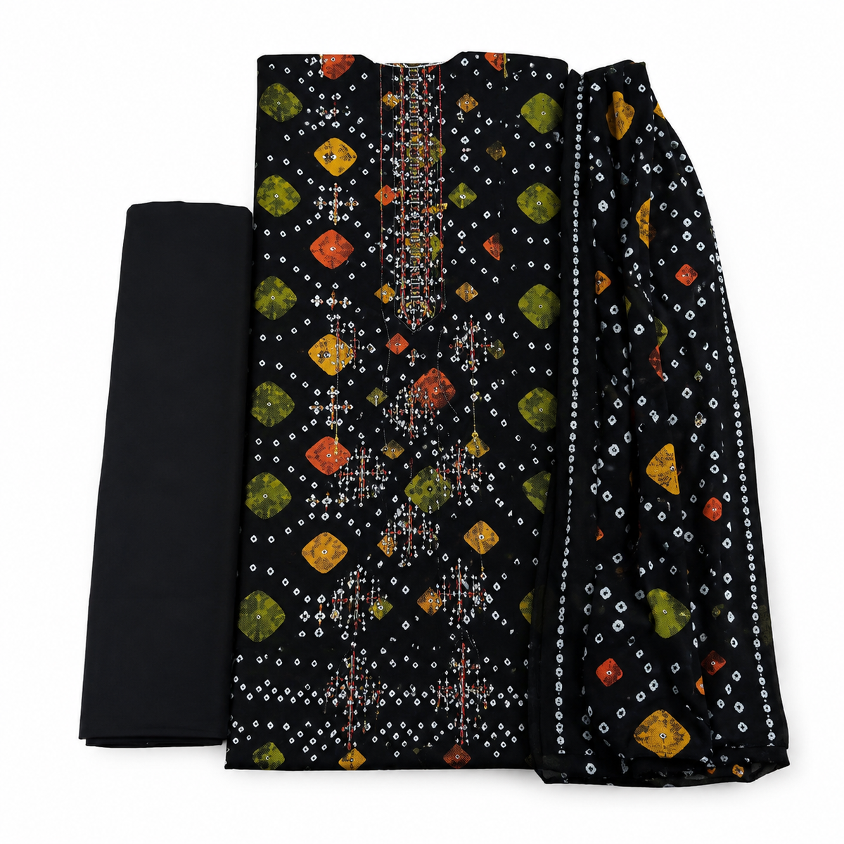 Rang-e-Chunri Printed 3-Piece Lawn Suit - Black & Multi