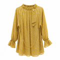 Mustard "Royal Floral" Printed Georgette Top with Chain & Brooch