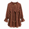 Brown Choco Check Georgette Tunic with Gold Accents