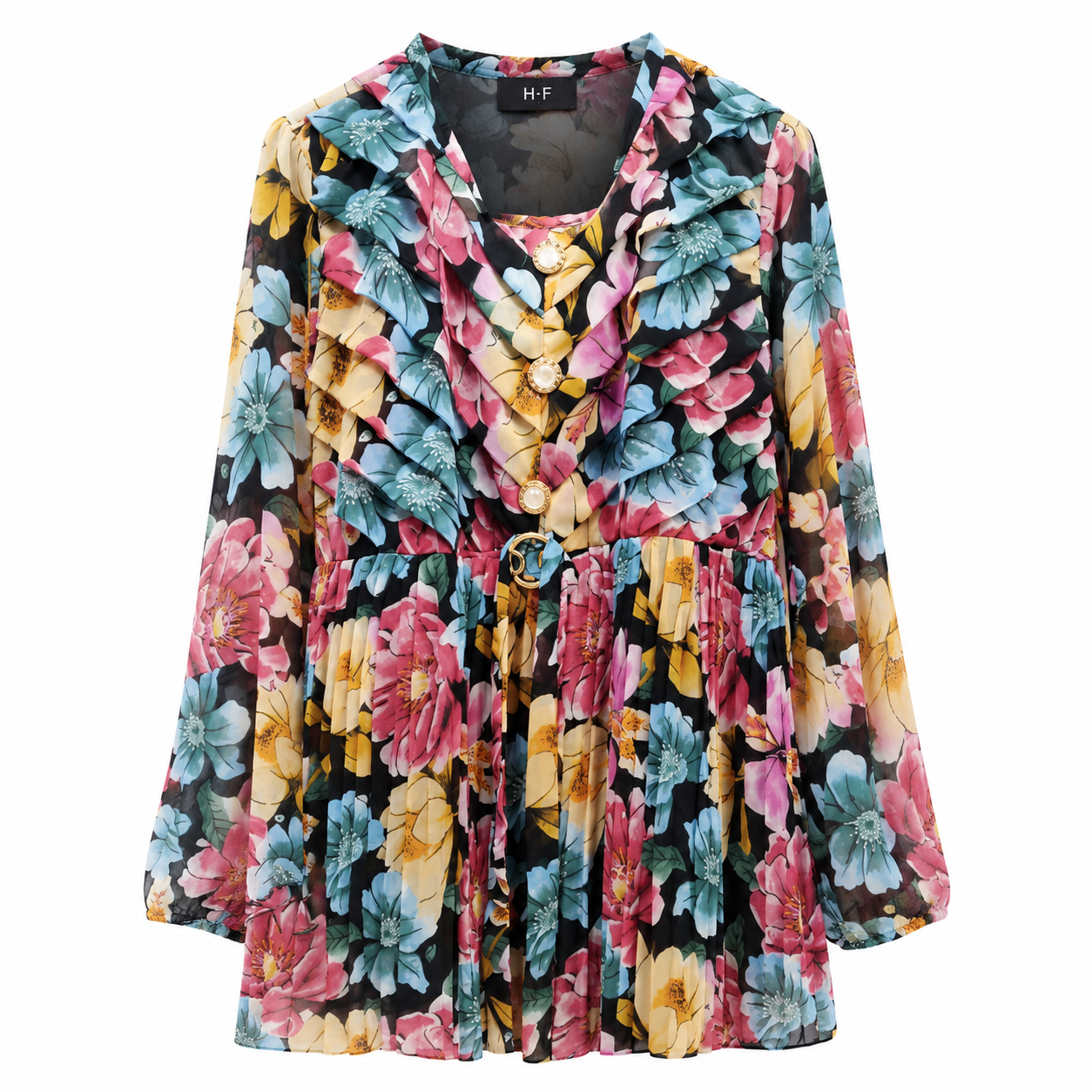 Vintage Bloom Multi-Color Floral Georgette Tunic
