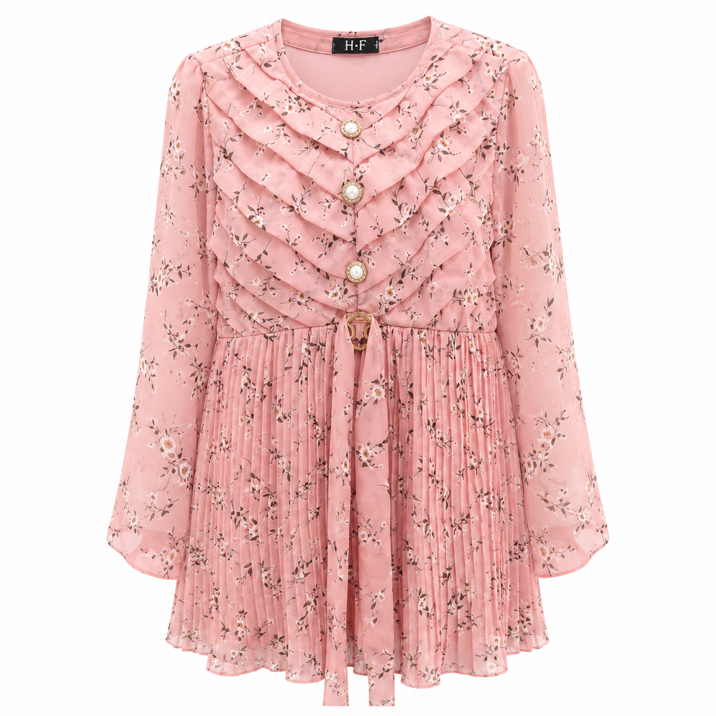 Blush Ruffle Floral Georgette Tunic
