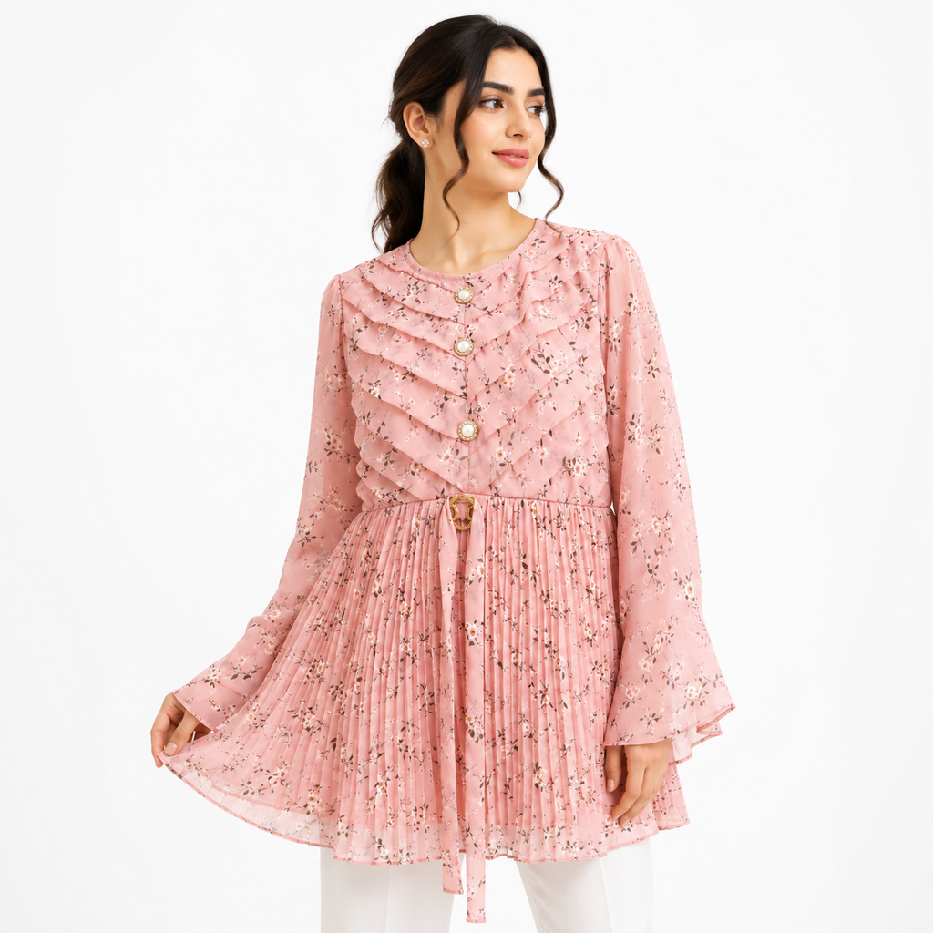 Blush Ruffle Floral Georgette Tunic