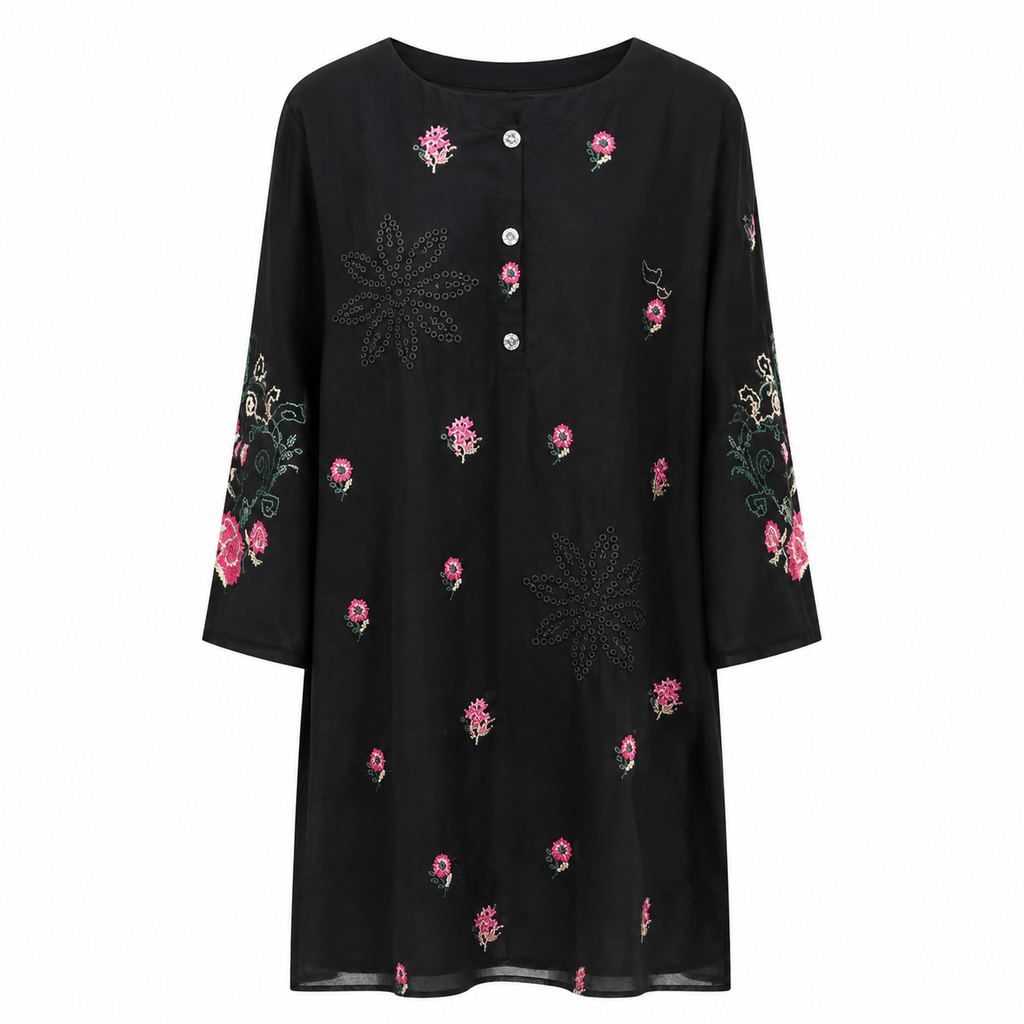Midnight Bloom Embroidered Black Tunic