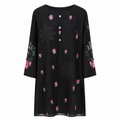 Midnight Bloom Embroidered Black Tunic