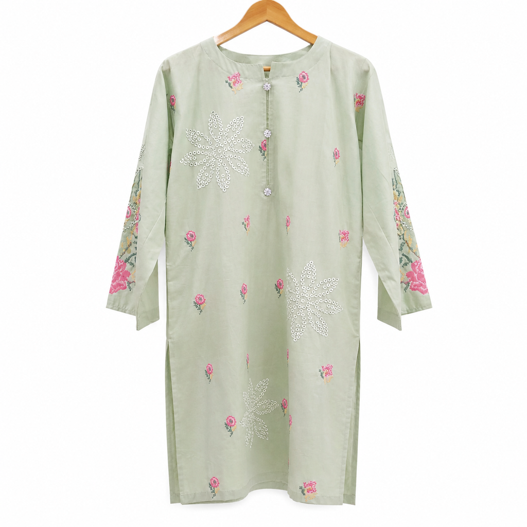 Meadow Bloom Embroidered Pistachio Tunic