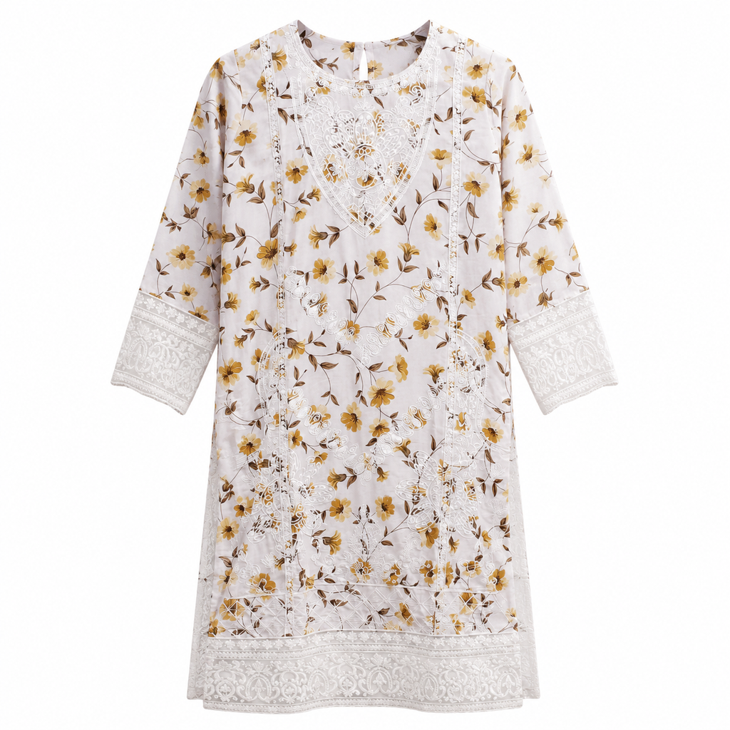 Floral Lace Embroidered White Tunic