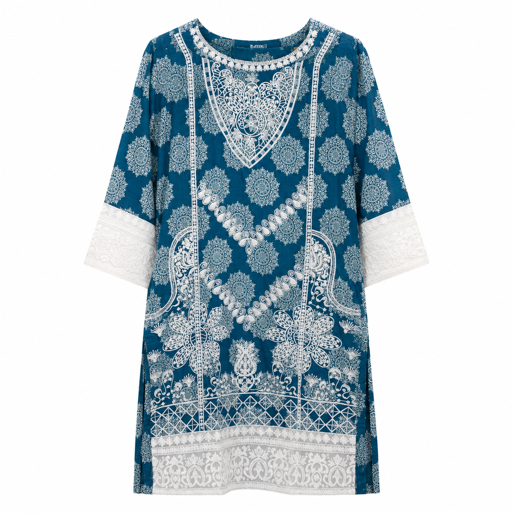Azure Motif Embroidered Teal Tunic