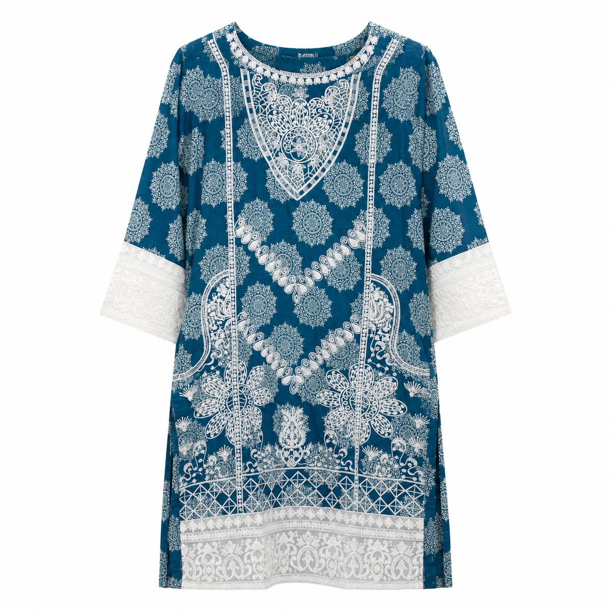 Azure Motif Embroidered Teal Tunic