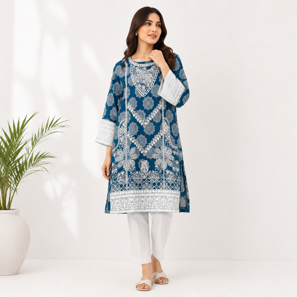 Azure Motif Embroidered Teal Tunic