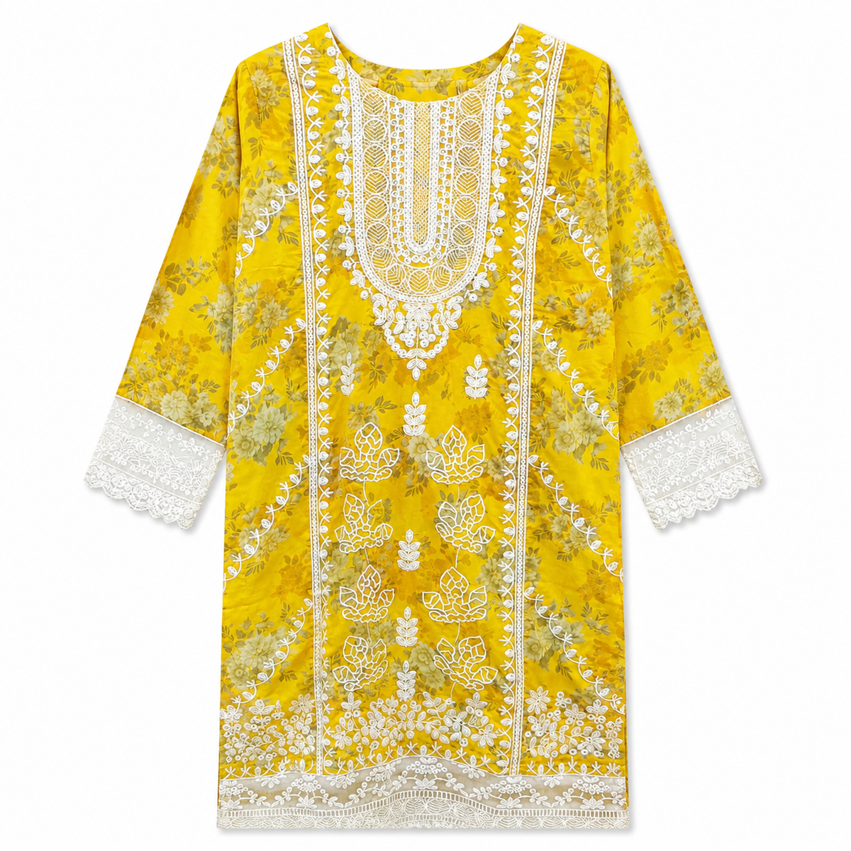 Golden Bloom Embroidered Mustard Tunic