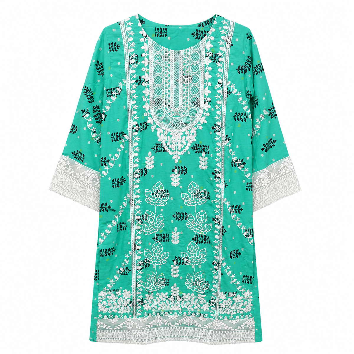Mint Garden Embroidered Sea Green Tunic