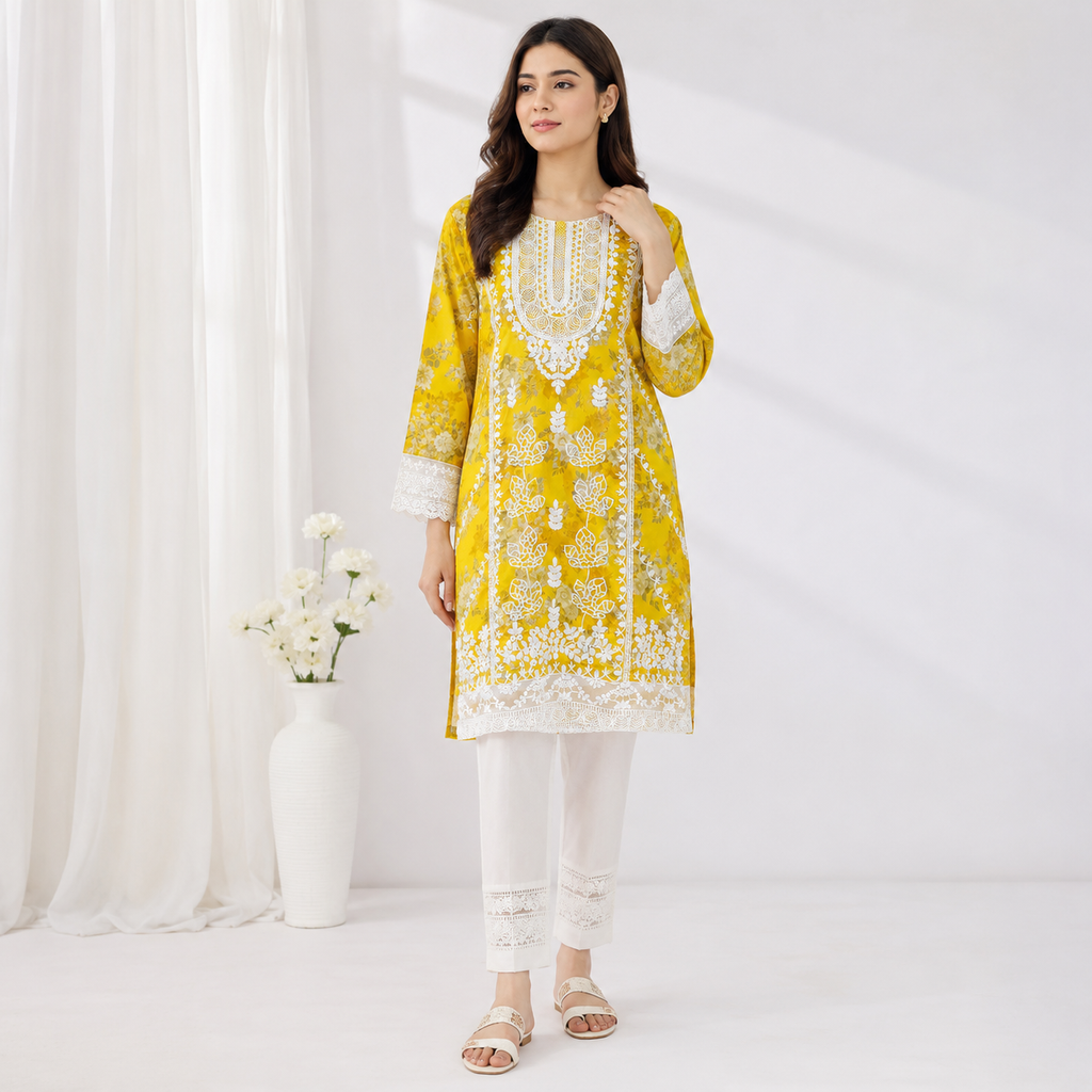 Golden Bloom Embroidered Mustard Tunic
