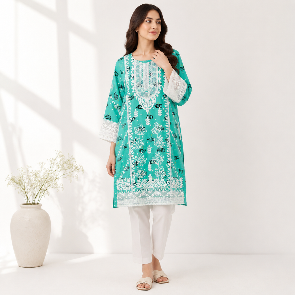 Mint Garden Embroidered Sea Green Tunic