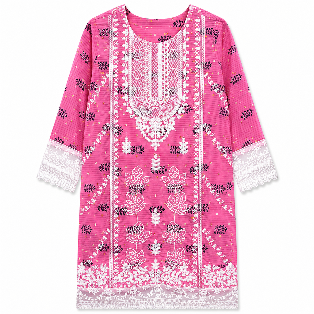 Rosy Bloom Embroidered Pink Tunic