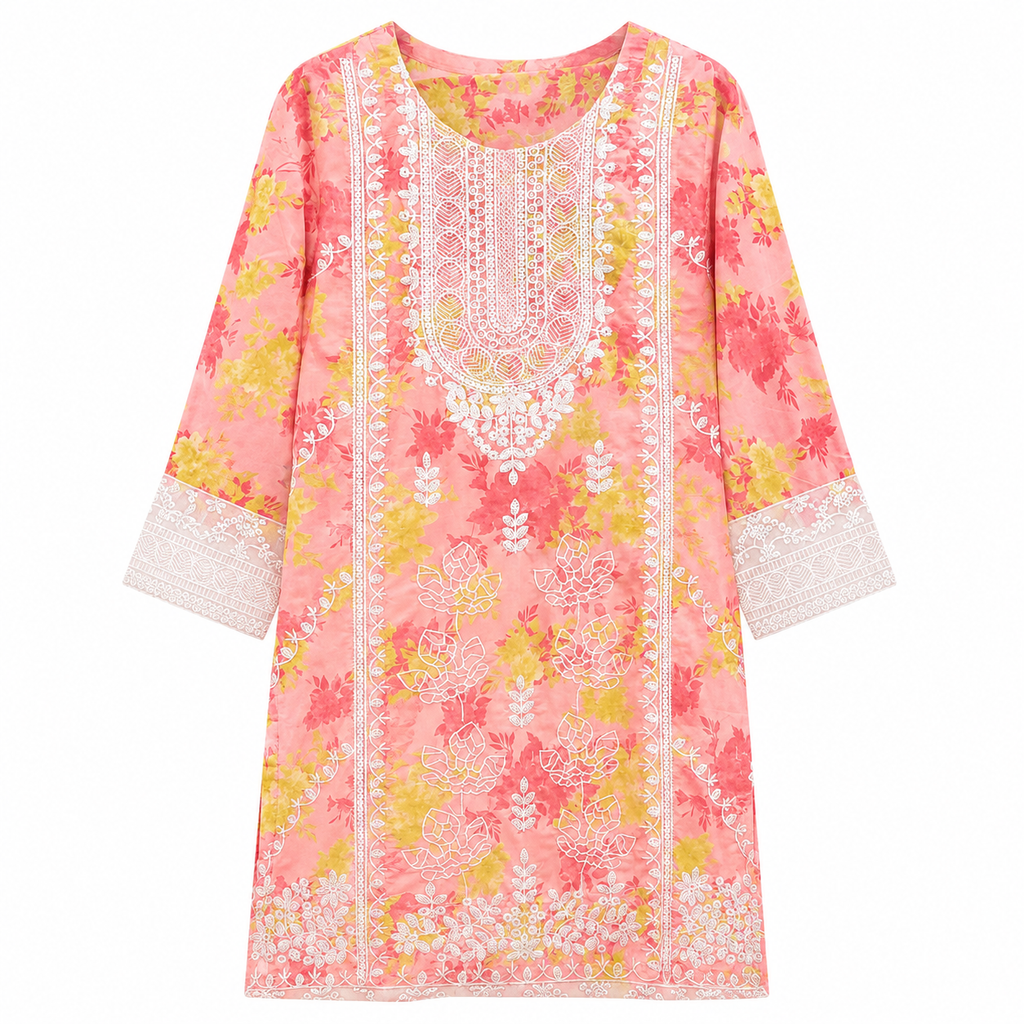 Sunset Floral Embroidered Peach Tunic