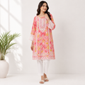 Sunset Floral Embroidered Peach Tunic