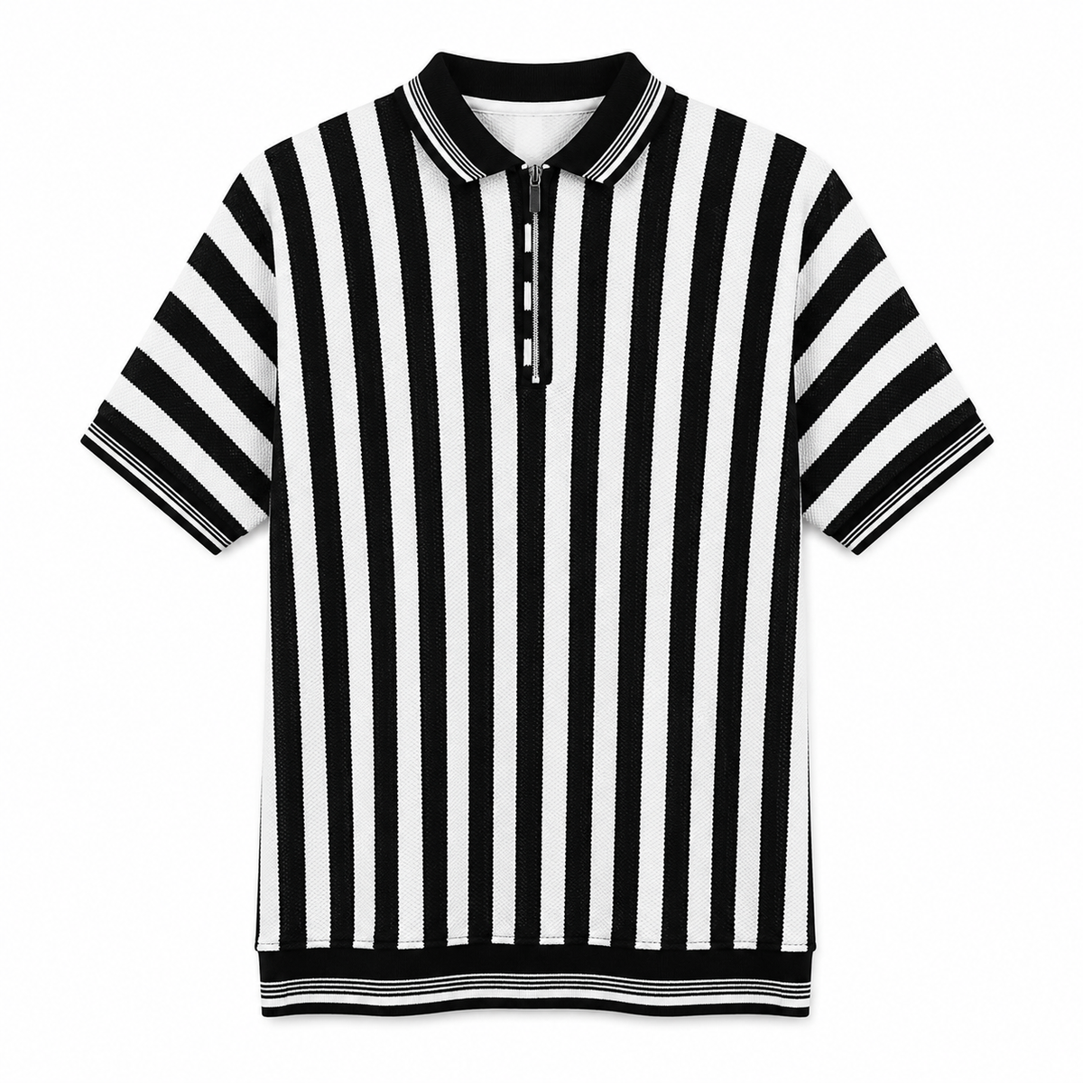 Mono Stripe Textured Zip Polo Shirt
