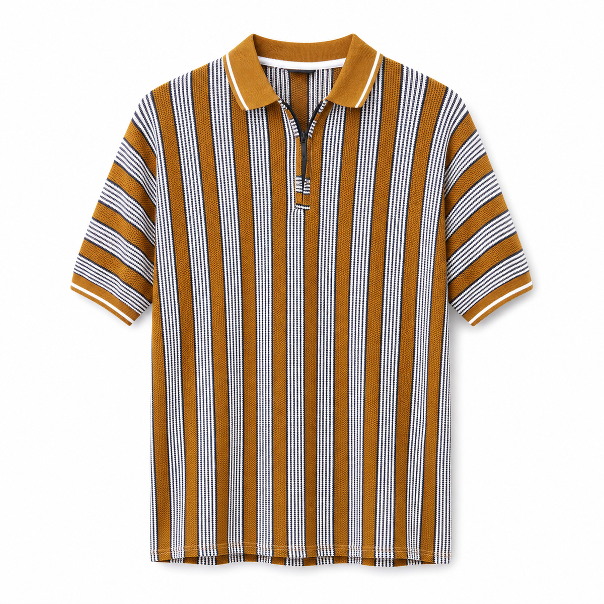 Vintage Stripe Textured Zip Polo Shirt