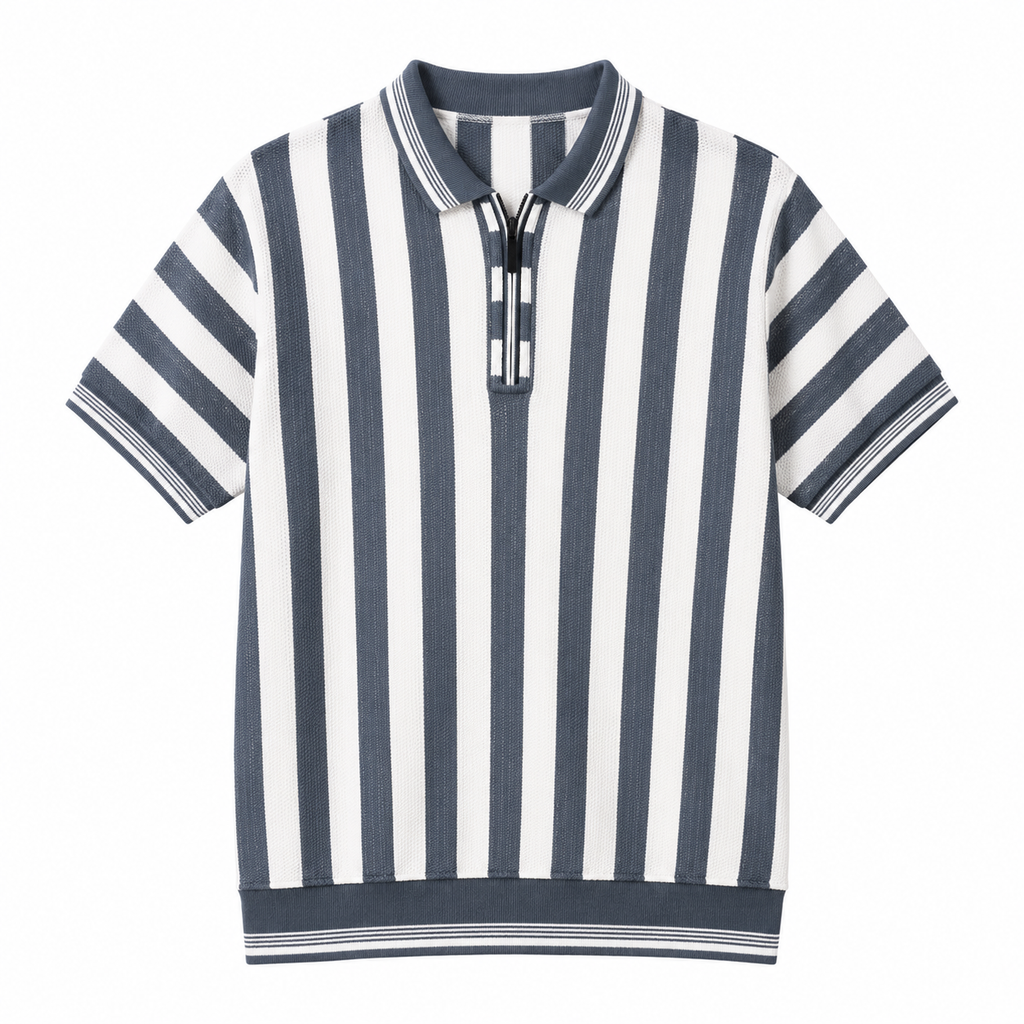 Coastal Stripe Textured Zip Polo Shirt