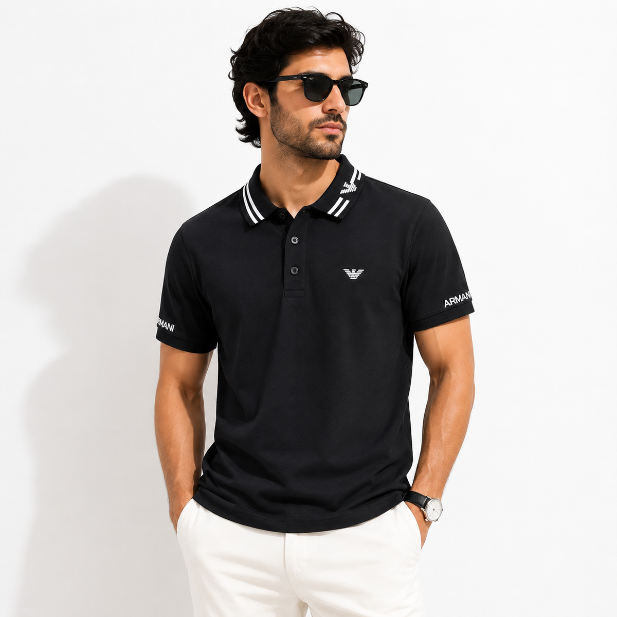 Signature Eagle Pique Polo Shirt - Black