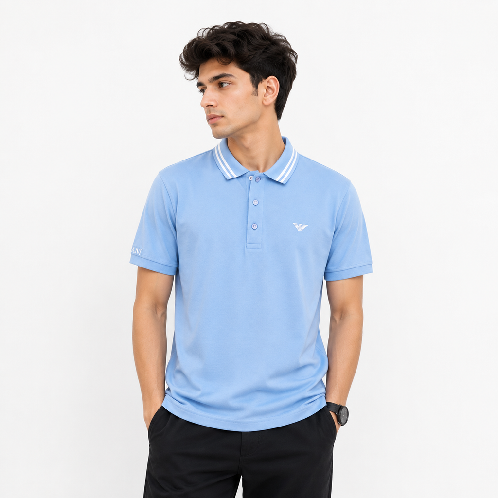 Signature Eagle Pique Polo Shirt - Sky Blue