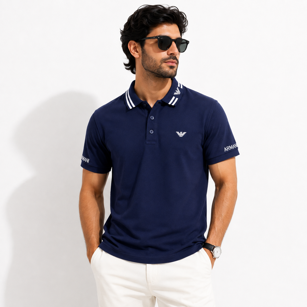 Signature Eagle Pique Polo Shirt - Navy