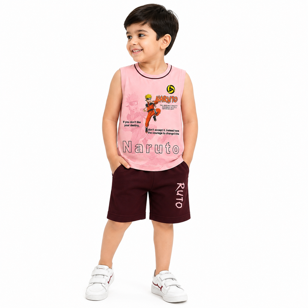 Boys Naruto Ninja Sleeveless Set - Pink & Maroon