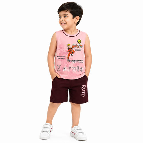 Boys Naruto Ninja Sleeveless Set - Pink & Maroon