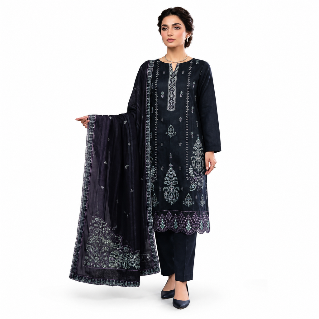 Shahzadi Embroidered 3-Piece Lawn Suit - Jet Black