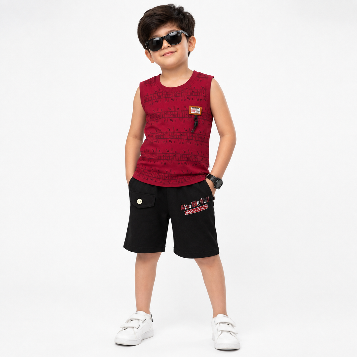 Boys Urban Edge Sleeveless Set - Maroon & Black